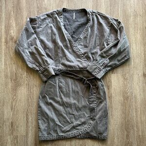 Young Fabulous & Broke Zeplin Wrap Denim Long Sleeve Dress Dark Grey Medium